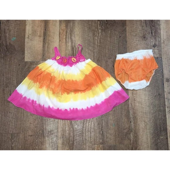 The Childrens Place Infant Girls Ruched Bodice Tie Dye Dress Bloomer 0-3 Months - Picture 1 of 4